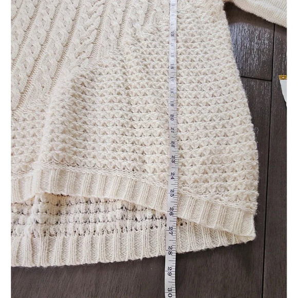 Lucky Brand Ivory Cable Knit Open Stitch Sweater Sz M Wool Blend High Low Boho - Picture 6 of 10